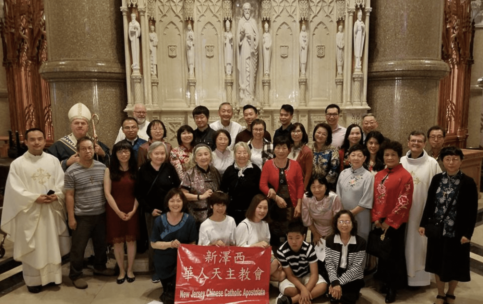Felician Sr. Dong Hong Marie Zhang, at far right, with the New Jersey Chinese Catholic Apostolate. Newark Cardinal Joseph Tobin is second from left. (Courtesy of Dong Hong Marie Zhang)