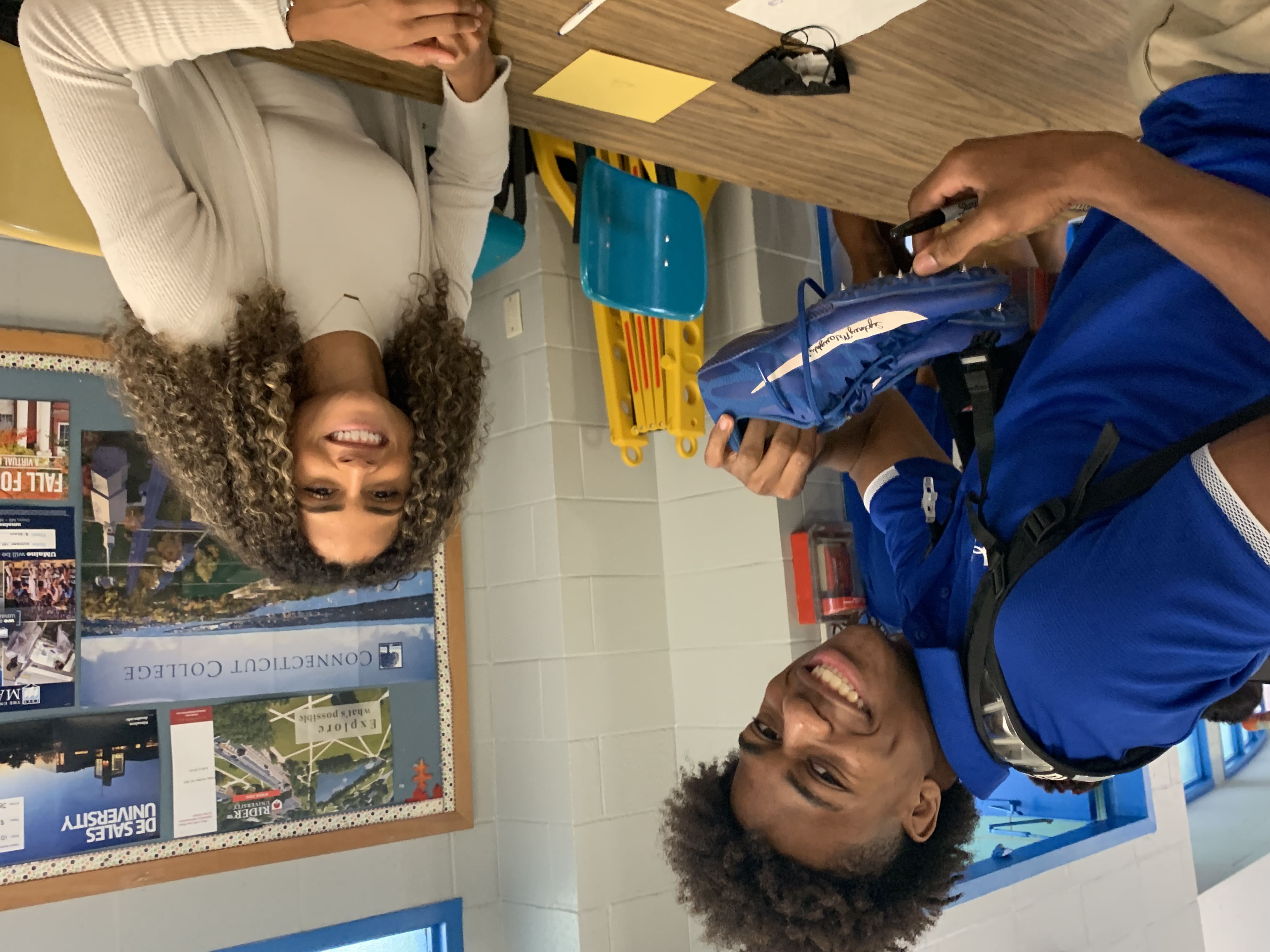 Two-time Olympic gold medalist Sydney McLaughlin during a post-Olympic visit to her alma mater, Union Catholic Regional High School. (Photo courtesy of Jim Lambert/Union Catholic Regional High School)