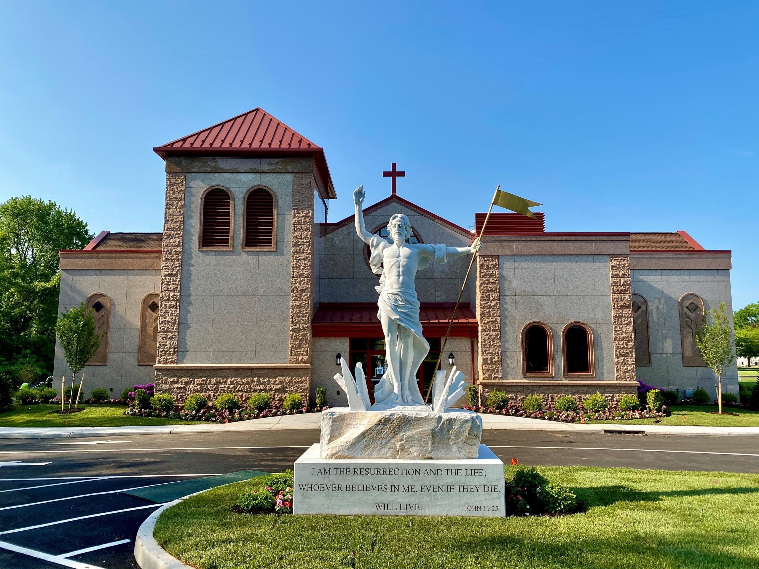 A statue of Jesus at the Chapel Mausoleum of the Resurrection, at Saint Gertrude Cemetery and Chapel Mausoleum of the Resurrection in Colonia, N.J. (Courtesy of Catholic Cemeteries of the Archdiocese of Newark)