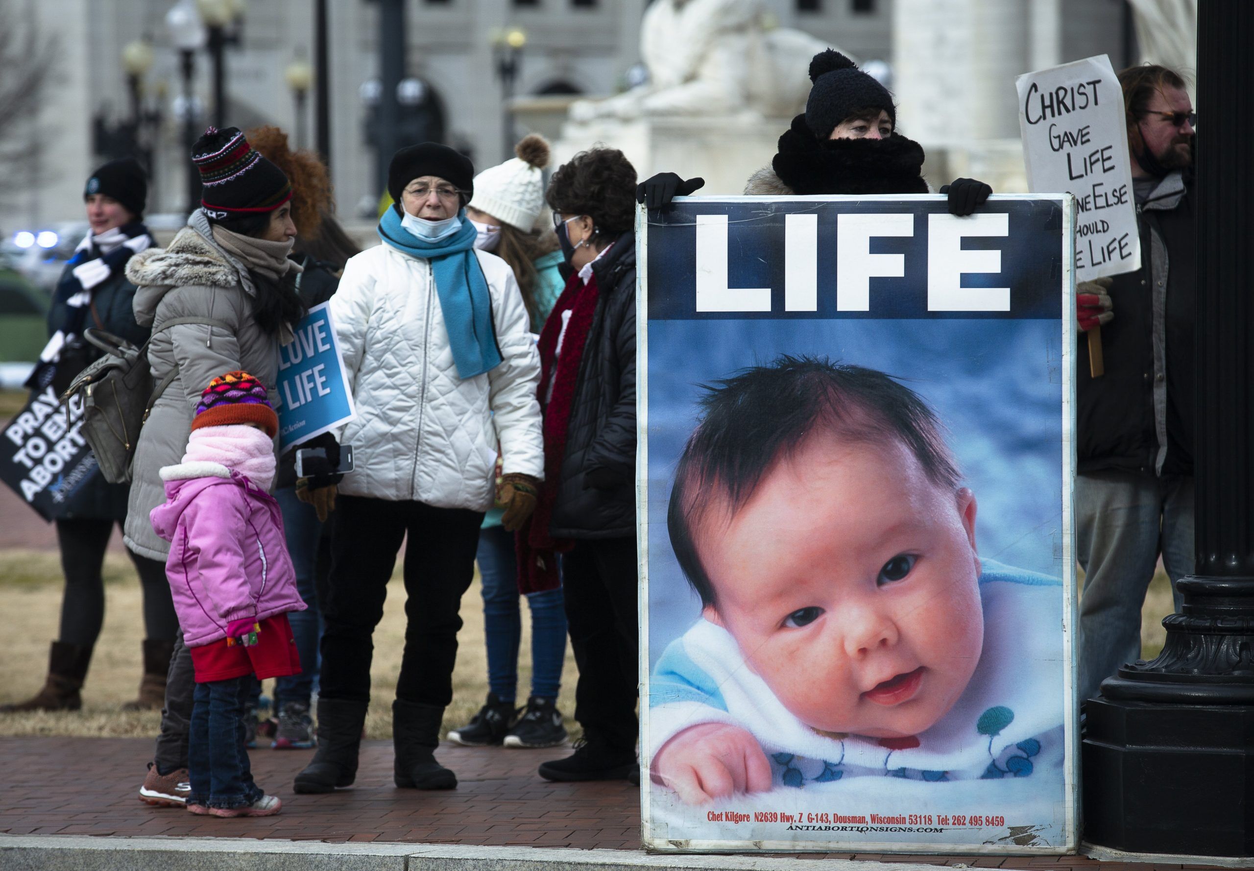 March for Life participants demonstrate near Union Station in Washington Jan. 29, 2021, amid the coronavirus pandemic. (CNS photo/Tyler Orsburn)