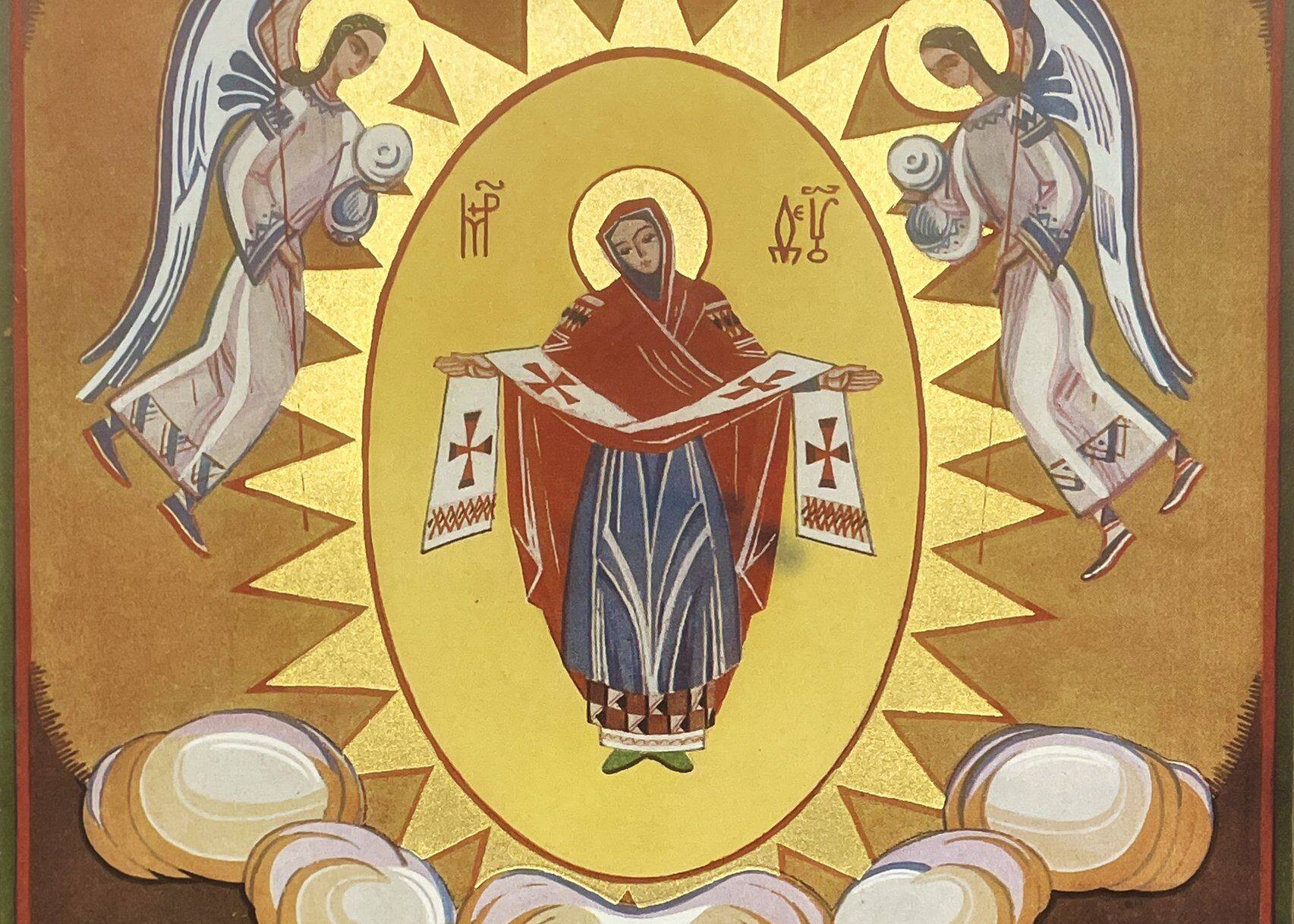 This is a 1947 icon of Mary by Mykola Butovych. The image is also called "The Holy Pokrov." (CNS photo/courtesy Marian Library, University of Dayton)