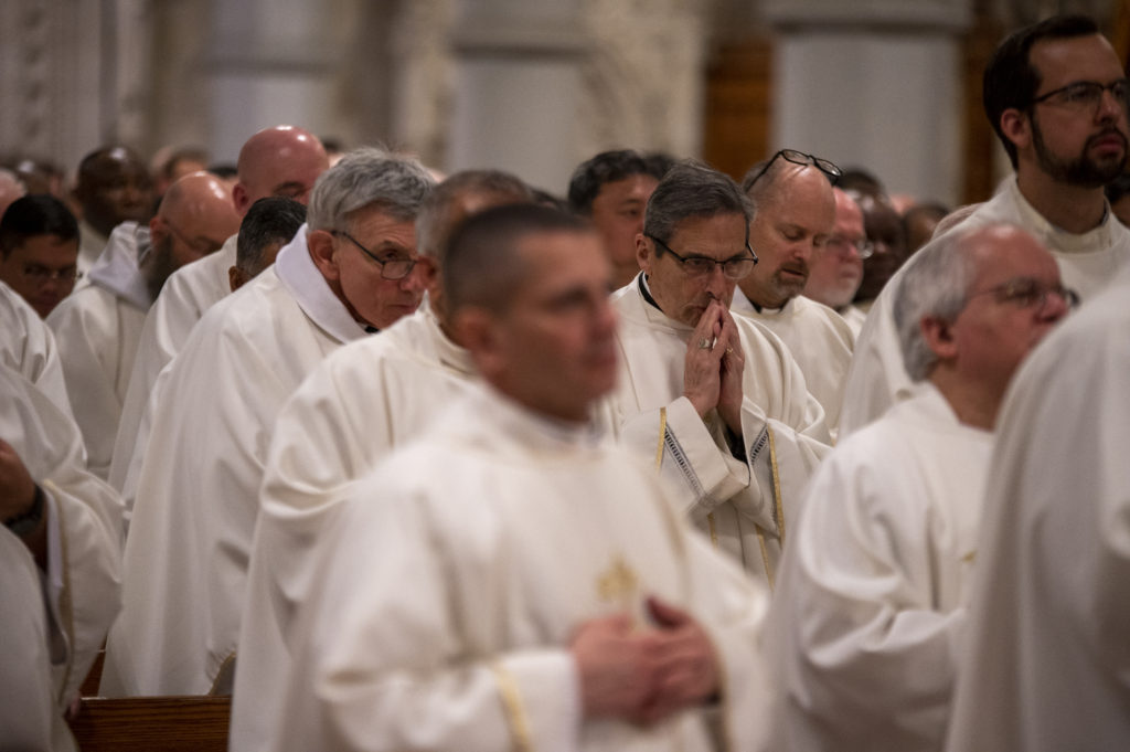 Cardinal Joseph W. Tobin, C.Ss.R., celebrated the Chrism Mass at the Cathedral Basilica of the Sacred Heart in Newark on April 11 with auxiliary bishops, priests, deacons, consecrated religious and lay faithful of the Archdiocese of Newark. (By Julio Eduardo for the Archdiocese of Newark).