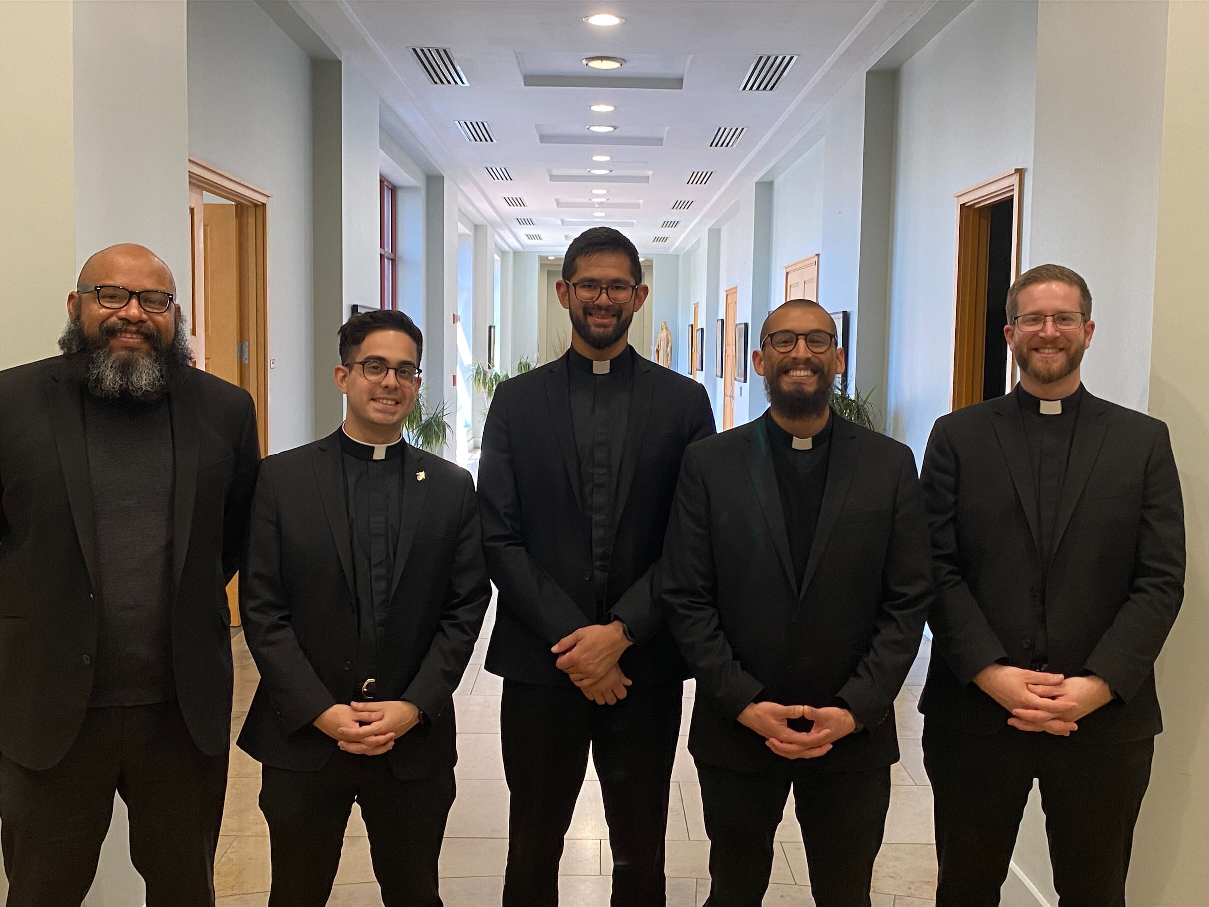 The five men to be ordained priests for the Archdiocese of Newark on May 28, 2022 from left to right: Roberto Julio Moreno Andrión, Matthew Gonzalez, Ashton Ignacio Francisco Wong, David Hinojosa, and Peter Jacob Volz.