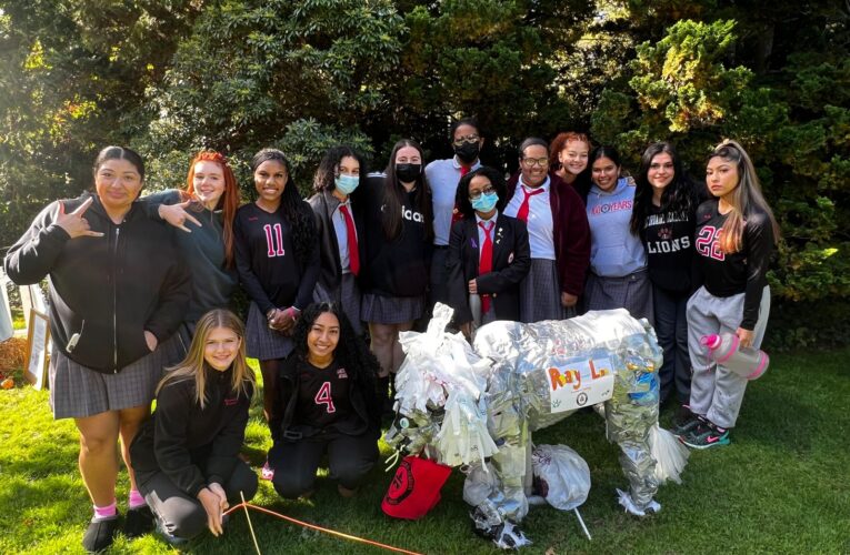 Students donate to ocean conservancy with prize funds won for ‘recycled’ scarecrow