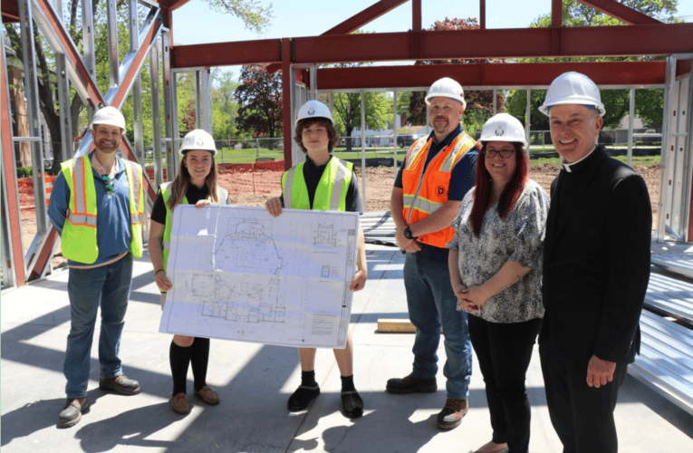 Hardhats in hand, students tour progress on Most Blessed Sacrament rebuild