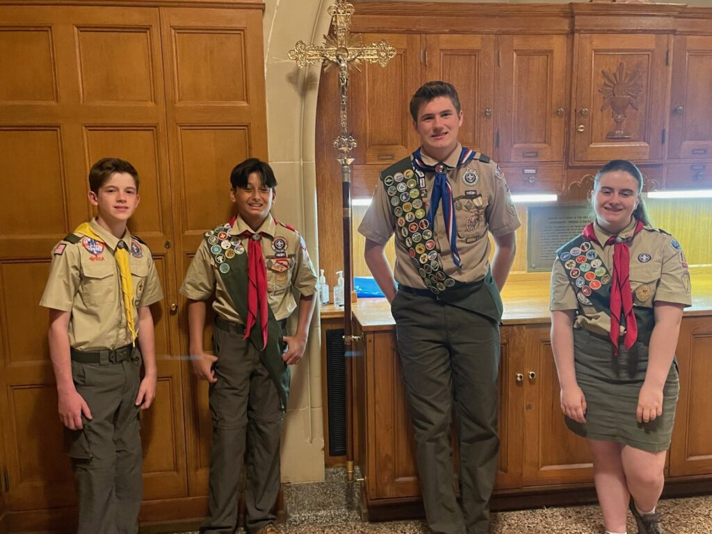Scouts received Catholic religious recognitions and scouting awards on Scout Sunday, June 9th 2024.