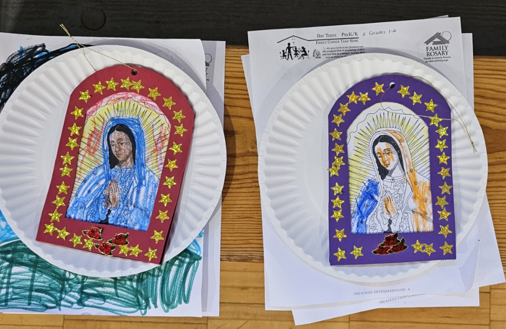 Marian crafts made by students at the Vacation Bible Camp hosted by Our Lady of Peace in New Providence.