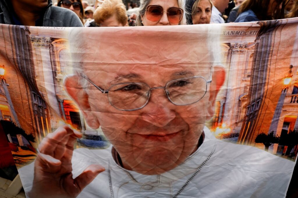 Banner at Pope Francis funeral Mass