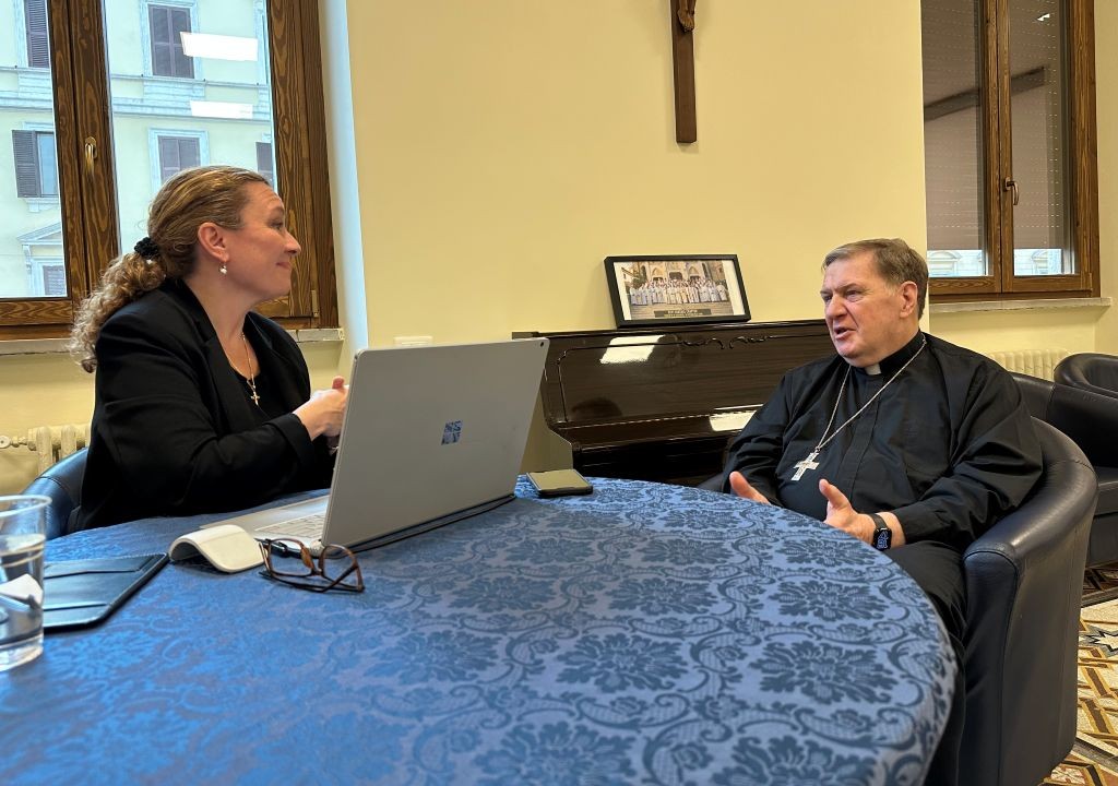 Cardinal Tobin speaks with Maria Margiotta