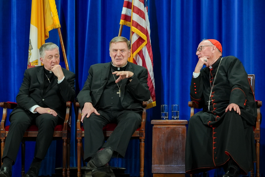 Cardinal Tobin speaks at press conference with Catholic cardinals