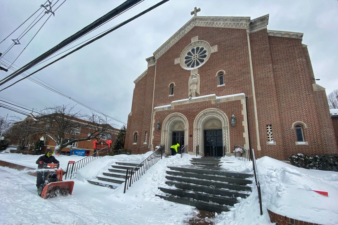Saint Michael's Parish snow removal front of church