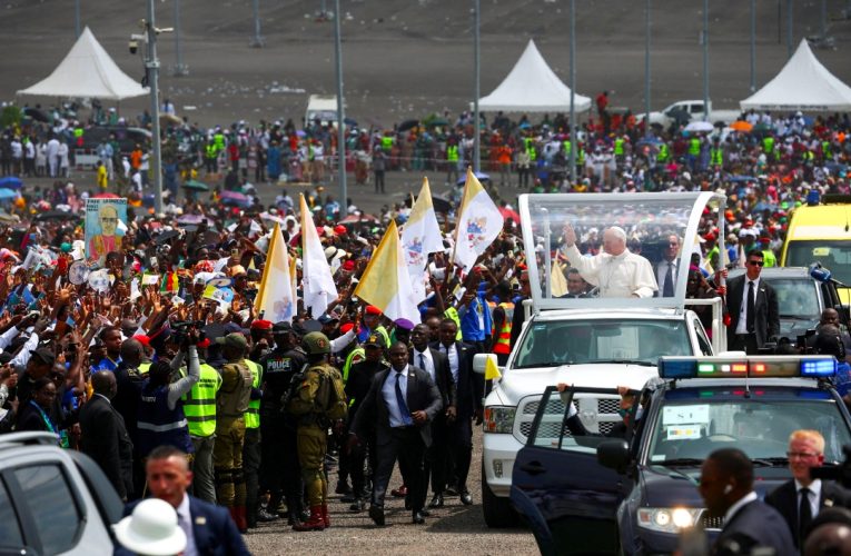 PMC - Pope in popemobile at Japoma Stadium in Douala Cameroon