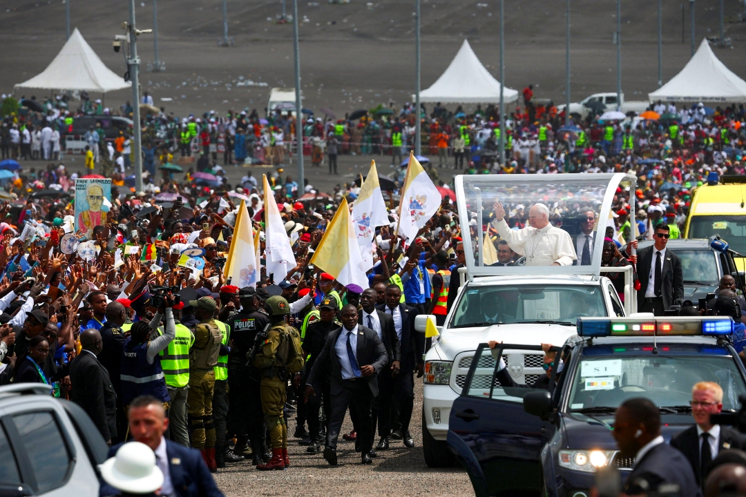 PMC - Pope in popemobile at Japoma Stadium in Douala Cameroon