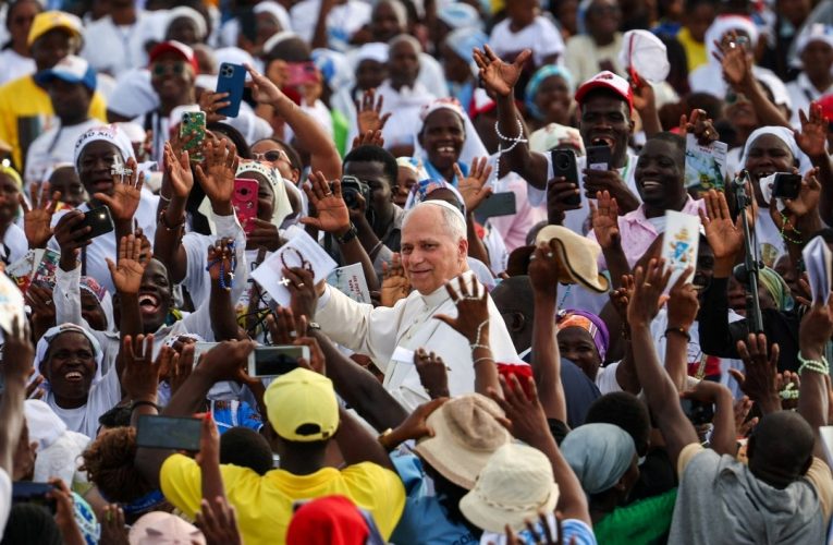 PTA - Pope Leo waving to crowds at Mama Muxima Sanctuary