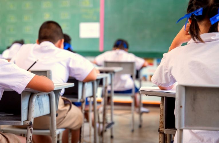 Students in uniform in class - stock